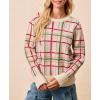 imageCHARTOU Women Plaid Stripes Knit Pullover Sweater Fall Crew Neck Long Sleeve Vacation Jumper TopsWhite