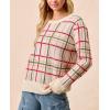 imageCHARTOU Women Plaid Stripes Knit Pullover Sweater Fall Crew Neck Long Sleeve Vacation Jumper TopsWhite