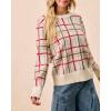 imageCHARTOU Women Plaid Stripes Knit Pullover Sweater Fall Crew Neck Long Sleeve Vacation Jumper TopsWhite