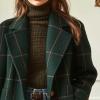 imageCHARTOU Women Plaid Wool Pea Coat Vintage Winter Notched Lapel Single Breasted Midi Trench Overcoat Outwear JacketGreen