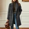 imageCHARTOU Women Plaid Wool Pea Coat Vintage Winter Notched Lapel Single Breasted Midi Trench Overcoat Outwear JacketGrey