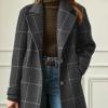 imageCHARTOU Women Plaid Wool Pea Coat Vintage Winter Notched Lapel Single Breasted Midi Trench Overcoat Outwear JacketGrey