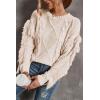 imageCHARTOU Womens Elegant Long Sleeve Tassel Fringe Cable Knit Sweater Jumper TopBeige