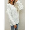 imageCHARTOU Womens Elegant Long Sleeve Tassel Fringe Cable Knit Sweater Jumper TopWhite