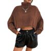 imageCHARTOU Women Long Sleeve Knitted Crop Turtleneck Sweater Cropped Knit Sweater Jumper Top PulloverCoffee
