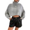 imageCHARTOU Women Long Sleeve Knitted Crop Turtleneck Sweater Cropped Knit Sweater Jumper Top PulloverGrey
