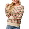 imageCHARTOU Women Plaid Stripes Knit Pullover Sweater Fall Crew Neck Long Sleeve Vacation Jumper TopsGreen