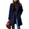 imageCHARTOU Women Plaid Wool Pea Coat Vintage Winter Notched Lapel Single Breasted Midi Trench Overcoat Outwear JacketNavy