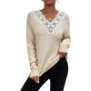 imageCHARTOU Womens Fall Sexy Crochet Lace v Neck Loose Fit Lightweight Sweater Pullover TopsBeige