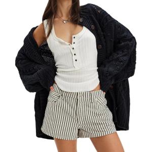 imageCHARTOU Women Fall Winter Chunky Cable Knit Cardigan Sweater Oversized Lapel Button Down Outwear Coat JacketBlack