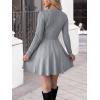 imageCHARTOU Women Bow Tie Cable Mini Sweater Dress Crewneck Long Sleeve Cinched Waist Knitted Short DressGrey