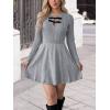 imageCHARTOU Women Bow Tie Cable Mini Sweater Dress Crewneck Long Sleeve Cinched Waist Knitted Short DressGrey