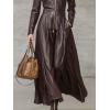 imageCHARTOU Women Long Faux Leather Dresses Front Zipper Long Sleeve PU Leather Flowy Dress with PocketsCoffee