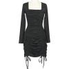imageCHARTOU Women Long Sleeve Ruched Bodycon Mini Dress Cocktail Party Square Neck Skinny Tight DressBlack