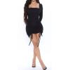 imageCHARTOU Women Long Sleeve Ruched Bodycon Mini Dress Cocktail Party Square Neck Skinny Tight DressBlack