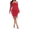 imageCHARTOU Women Long Sleeve Ruched Bodycon Mini Dress Cocktail Party Square Neck Skinny Tight DressRed