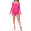 imageCHARTOU Women Long Sleeve Ruched Bodycon Mini Dress Cocktail Party Square Neck Skinny Tight DressRosy