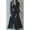 imageCHARTOU Women PU Faux Leather Long Sleeve Dress Deep V Neck Flowy Night Out Party Dress with BeltBlack