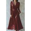 imageCHARTOU Women PU Faux Leather Long Sleeve Dress Deep V Neck Flowy Night Out Party Dress with BeltWine