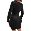 imageCHARTOU Womens Glitter Sequin VNeck Long Sleeve Mini Velvet Cocktail Party Club Ruched Wrap DressBlack