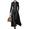 imageCHARTOU Women Long Faux Leather Dresses Front Zipper Long Sleeve PU Leather Flowy Dress with PocketsBlack