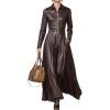 imageCHARTOU Women Long Faux Leather Dresses Front Zipper Long Sleeve PU Leather Flowy Dress with PocketsCoffee