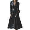 imageCHARTOU Women PU Faux Leather Long Sleeve Dress Deep V Neck Flowy Night Out Party Dress with BeltBlack