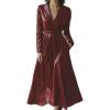imageCHARTOU Women PU Faux Leather Long Sleeve Dress Deep V Neck Flowy Night Out Party Dress with BeltWine