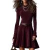 imageCHARTOU Womens Fall Winter Short Dress Long Sleeve Mock Neck Ruffle Slim Fit Belted Faux Suede DressesBurgundy