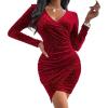 imageCHARTOU Womens Glitter Sequin VNeck Long Sleeve Mini Velvet Cocktail Party Club Ruched Wrap DressBurgundy