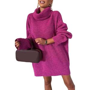 imageCHARTOU Womens Turtleneck Oversized Long Sweater Dress Tunic Pullover Knit Winter DressesRose