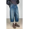 imageCHARTOU Barrel Wide Leg Jeans for Women Baggy Mid Rise Casual Ankle Length Denim PantsBlue