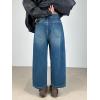 imageCHARTOU Barrel Wide Leg Jeans for Women Baggy Mid Rise Casual Ankle Length Denim PantsBlue
