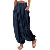 imageCHARTOU Summer Wide Leg Sweatpants Women Palazzo Pants Loose Elastic Waist Lounge Slacks Beach Pants with PocketsDark Blue
