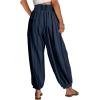 imageCHARTOU Summer Wide Leg Sweatpants Women Palazzo Pants Loose Elastic Waist Lounge Slacks Beach Pants with PocketsDark Blue