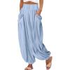 imageCHARTOU Summer Wide Leg Sweatpants Women Palazzo Pants Loose Elastic Waist Lounge Slacks Beach Pants with PocketsLight Blue