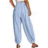 imageCHARTOU Summer Wide Leg Sweatpants Women Palazzo Pants Loose Elastic Waist Lounge Slacks Beach Pants with PocketsLight Blue