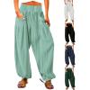 imageCHARTOU Summer Wide Leg Sweatpants Women Palazzo Pants Loose Elastic Waist Lounge Slacks Beach Pants with PocketsWhite