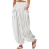 imageCHARTOU Summer Wide Leg Sweatpants Women Palazzo Pants Loose Elastic Waist Lounge Slacks Beach Pants with PocketsWhite