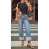 imageCHARTOU Wide Leg Cropped Jeans for Women High Waist Boyfriends Rolled Up Cuffed Denim PantsDark Blue