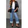imageCHARTOU Wide Leg Cropped Jeans for Women High Waist Boyfriends Rolled Up Cuffed Denim PantsDark Blue