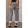 imageCHARTOU Wide Leg Cropped Jeans for Women High Waist Boyfriends Rolled Up Cuffed Denim PantsGrey