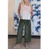 imageCHARTOU Women Barrel Wide Leg Jeans Baggy Drawstring Elastic Waist Denim Pants Distressed Cuffed SweatpantsGreen
