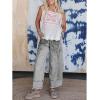 imageCHARTOU Women Barrel Wide Leg Jeans Baggy Drawstring Elastic Waist Denim Pants Distressed Cuffed SweatpantsGrey