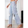 imageCHARTOU Women Casual Ripped Jeans Distressed Wide Leg Flared Jeans with Holes Destroyed Denim PantsLight Blue