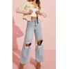 imageCHARTOU Women Casual Ripped Jeans Distressed Wide Leg Flared Jeans with Holes Destroyed Denim PantsLight Blue