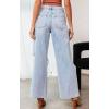 imageCHARTOU Women Casual Ripped Jeans Distressed Wide Leg Flared Jeans with Holes Destroyed Denim PantsLight Blue