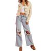 imageCHARTOU Women Casual Ripped Jeans Distressed Wide Leg Flared Jeans with Holes Destroyed Denim PantsLight Blue