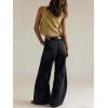 imageCHARTOU Women Denim Wide Leg Jeans Loose Baggy High Waist Patchwork Barrel Flared Long PantsBlack