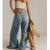 imageCHARTOU Women Denim Wide Leg Jeans Loose Baggy High Waist Patchwork Barrel Flared Long PantsLight Blue